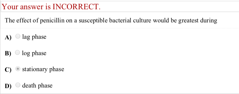 Solved Your answer is INCORRECT The effect of penicillin on | Chegg.com