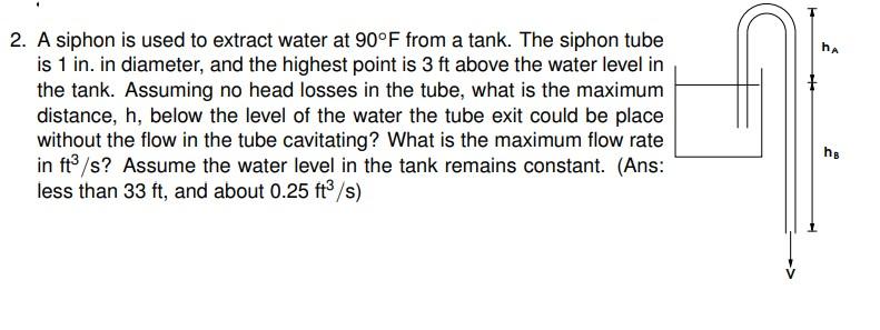 Solved 2. A siphon is used to extract water at 90∘F from a | Chegg.com