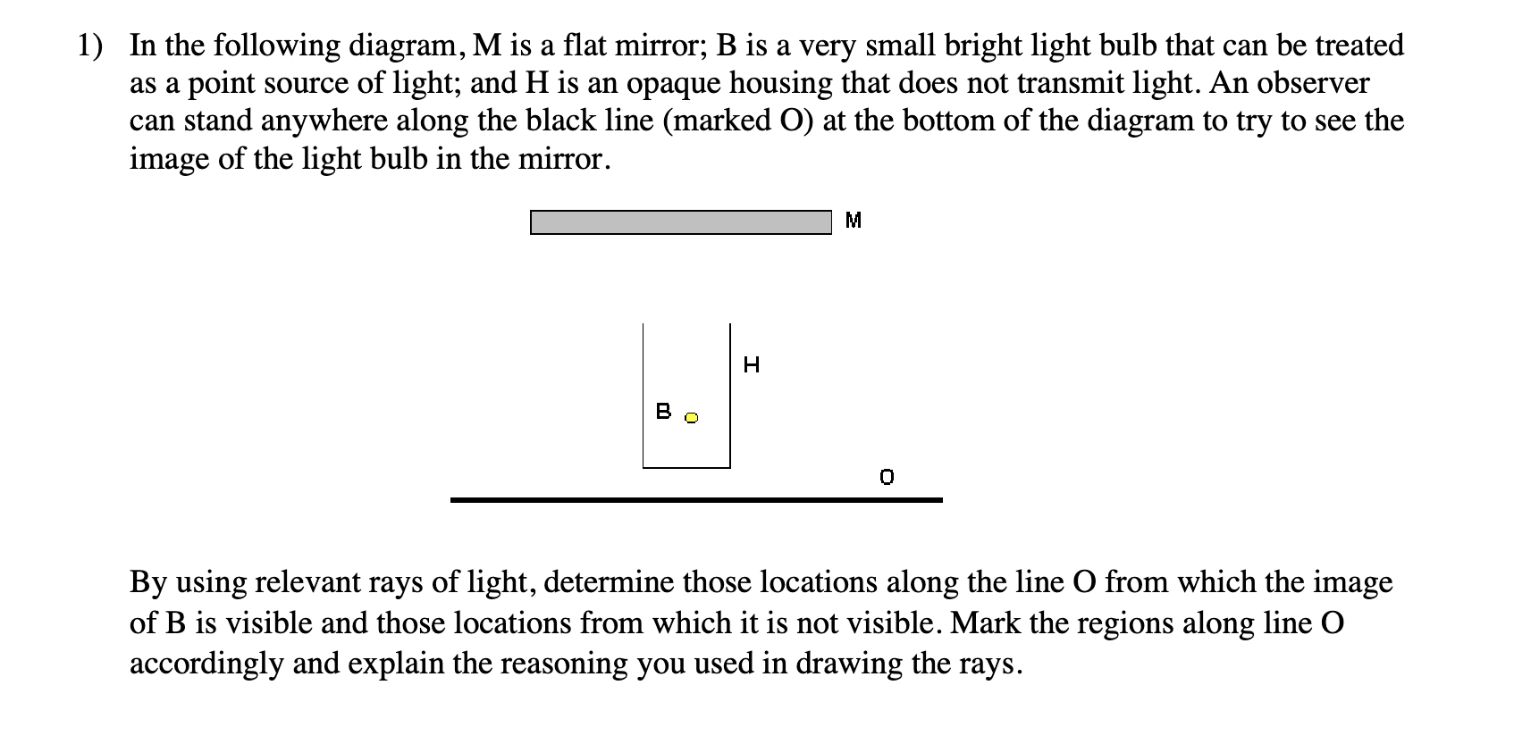 Solved In the following diagram, M is a flat mirror; B is a