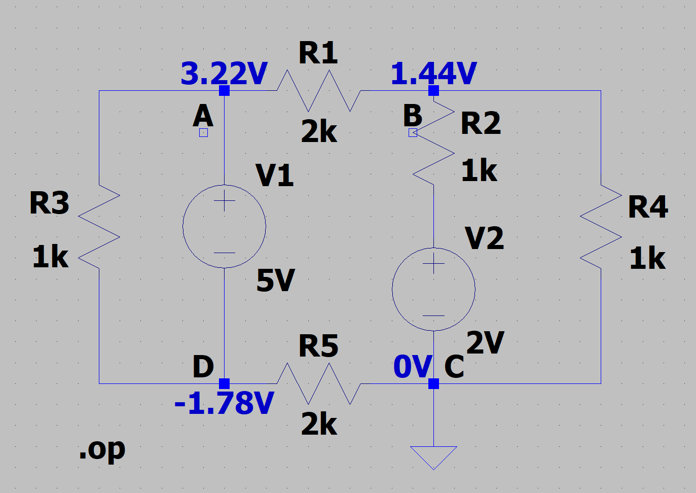 Solved R1 322v А 144v B 2k R2 V1 R3 R4 1k V2 1k 5v R5 5827