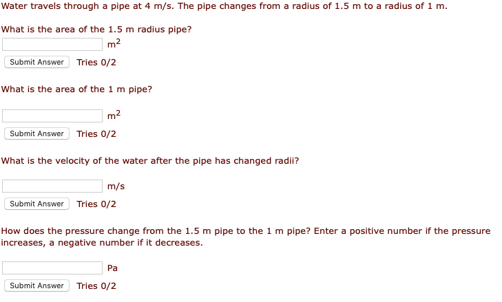 Solved Water travels through a pipe at 4 m/s. The pipe | Chegg.com