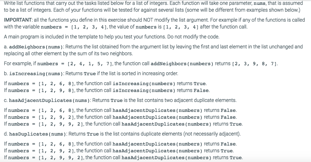 Loop With Def Function Solved Only the def functions need to be filled in. I | Chegg.com