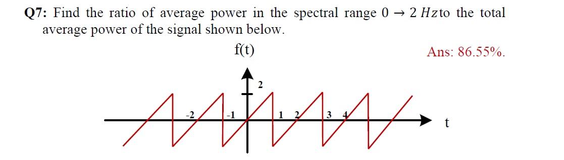 Solved Q7: Find the ratio of average power in the spectral | Chegg.com
