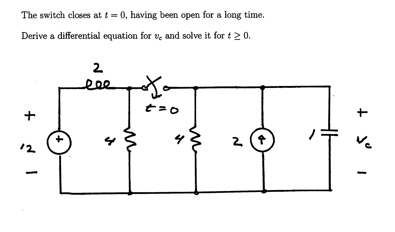 Solved The switch closes at t = 0, having been open for a | Chegg.com