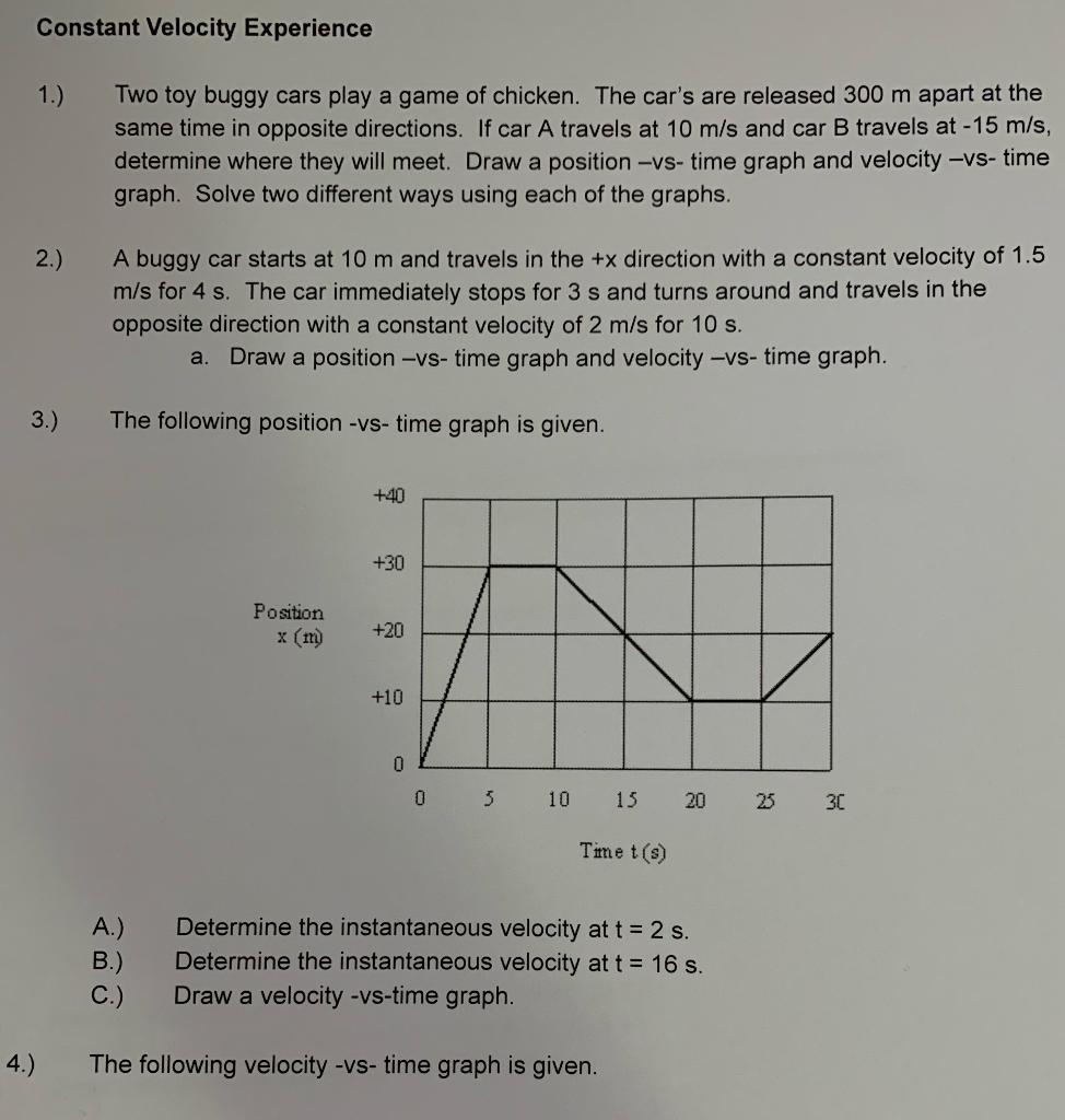 Solved Constant Velocity Experience 1.) Two toy buggy cars