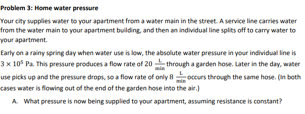 Solved Problem 3: Home Water Pressure Your City Supplies | Chegg.com