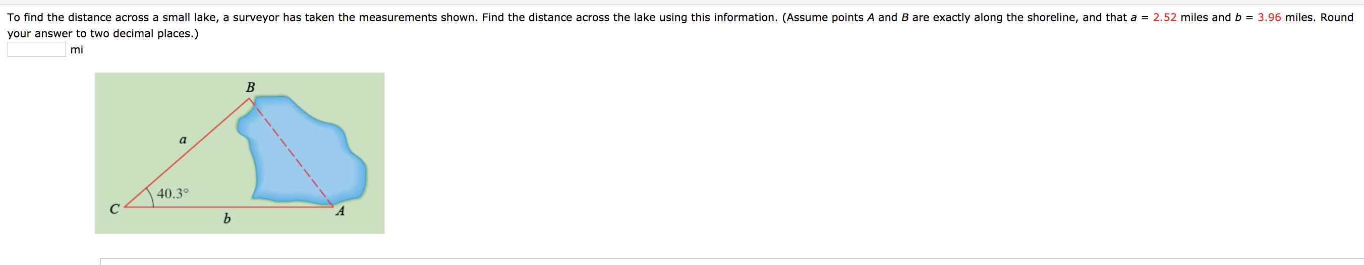 Solved To Find The Distance Across A Small Lake A Surveyor Chegg