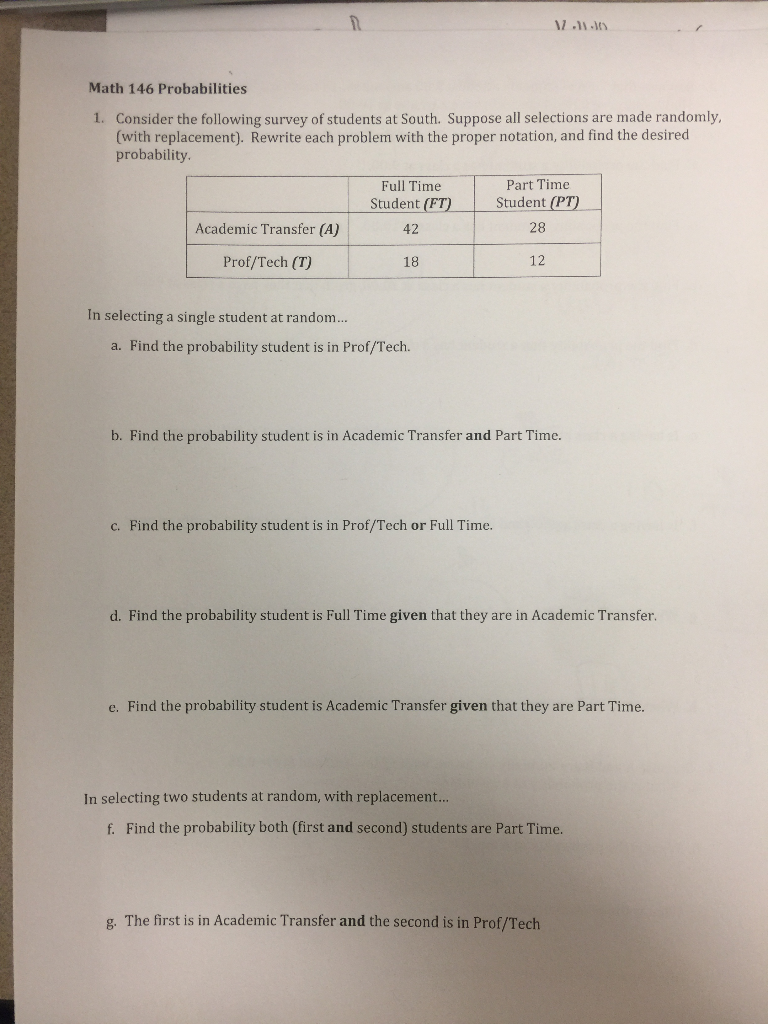 Solved 12-11.10 Math 146 Probabilities Consider the | Chegg.com