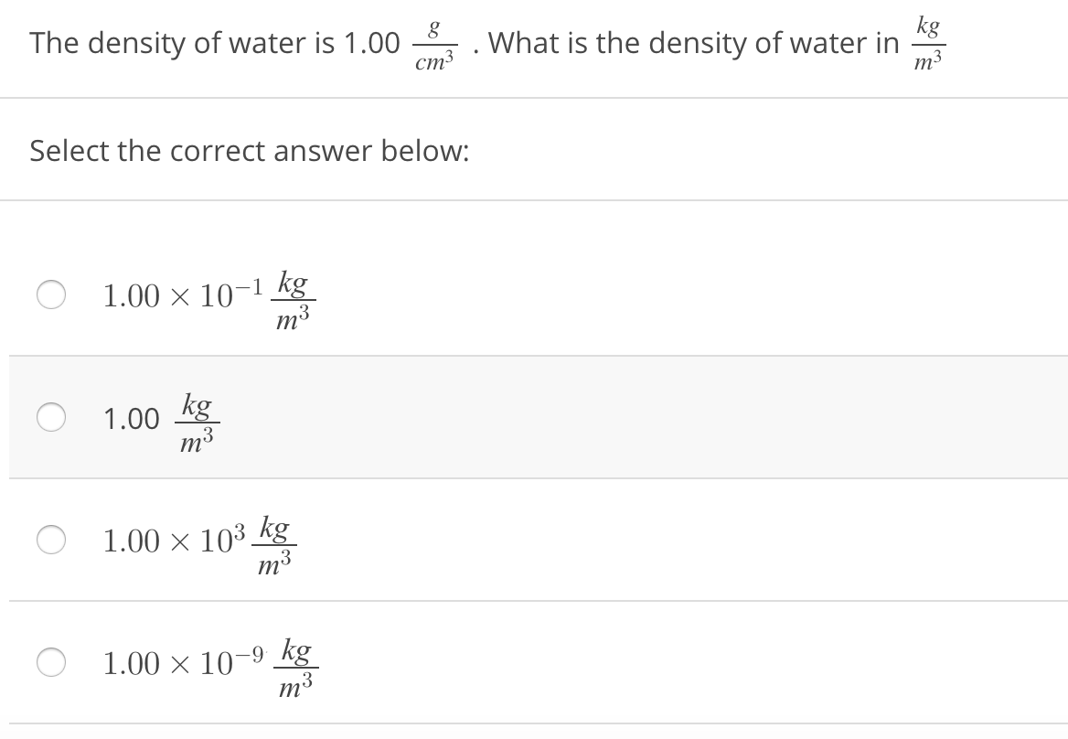 Solved The Density Of Water Is 1.00 8 Cm3 What Is The | Chegg.com