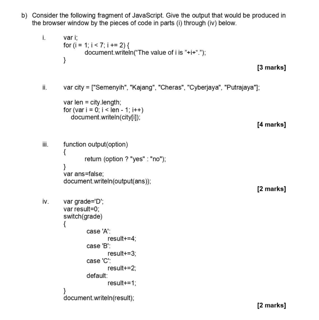 Solved ) Consider the following fragment of JavaScript. Give | Chegg.com