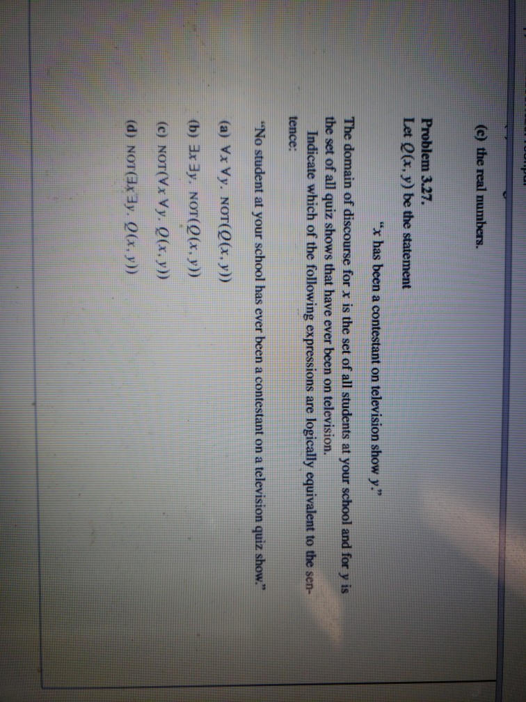 Solved (c) the real numbers. Problem 3.27. Let 0(x, y) be | Chegg.com