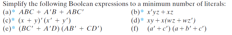 Solved Simplify The Following Boolean Expressions To A | Chegg.com