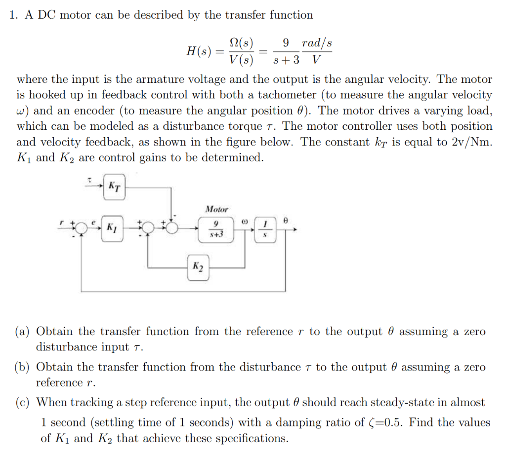 Solved 1. A DC motor can be described by the transfer | Chegg.com