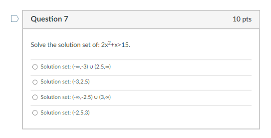 what is the solution set of x 2 10 30x