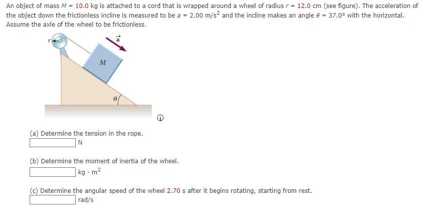 Solved An object of mass M=10.0 kg is attached to a cord | Chegg.com