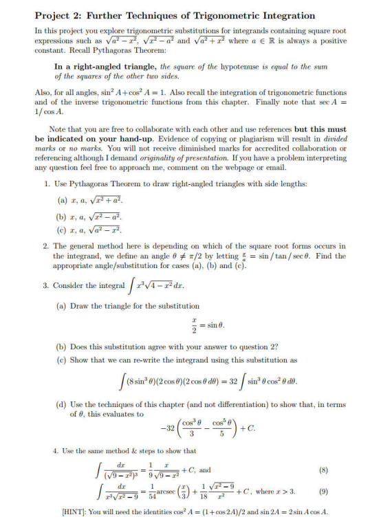 Solved Project 2: Further Techniques of Trigonometric | Chegg.com