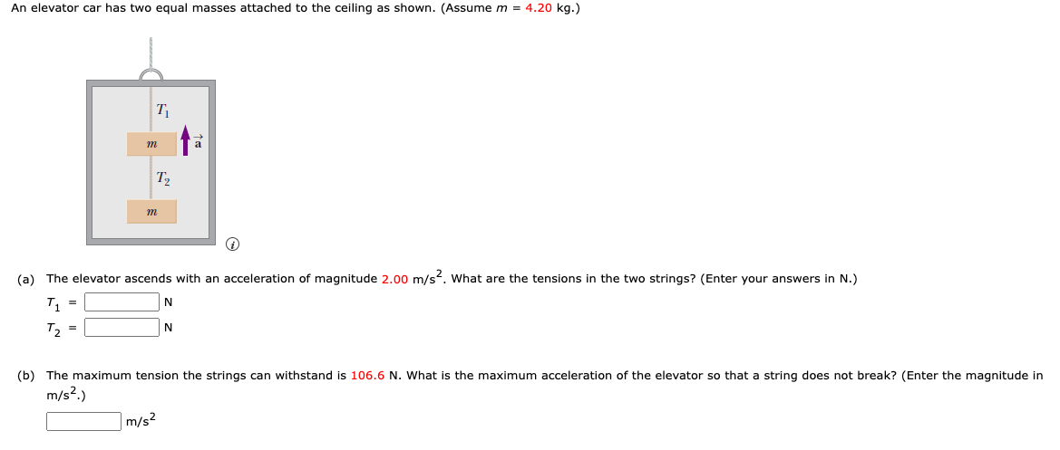 Solved An elevator car has two equal masses attached to the | Chegg.com