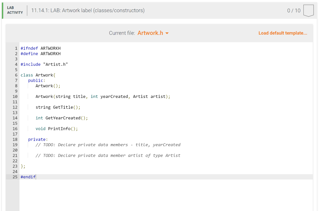 11.14 LAB Artwork label (classes/constructors) Given