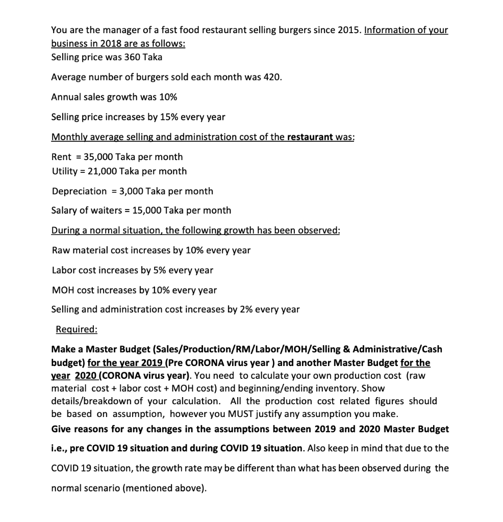 Solved You are the manager of a fast food restaurant selling | Chegg.com