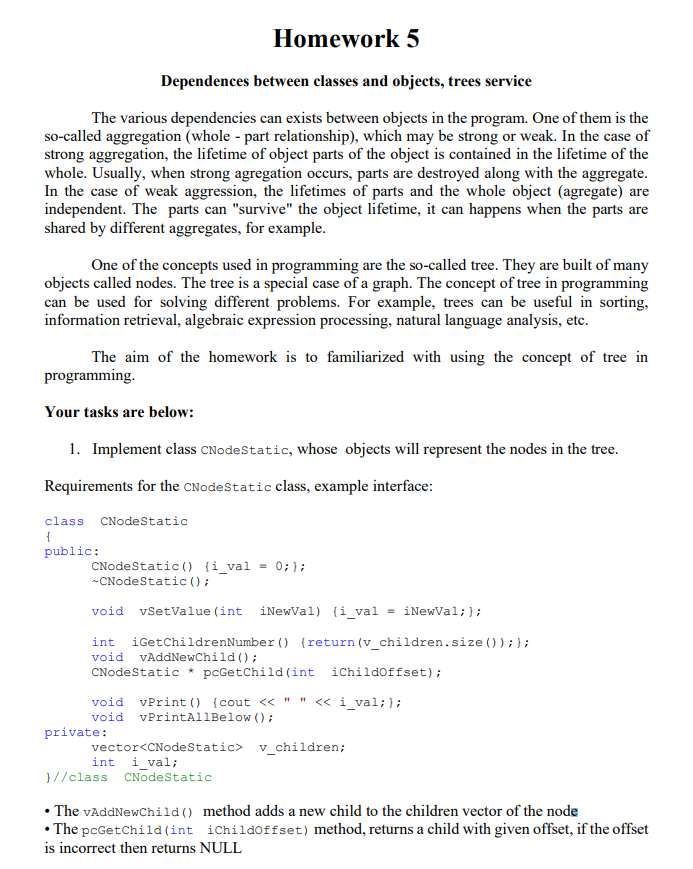 Solved Homework 5 Dependences between classes and objects, | Chegg.com