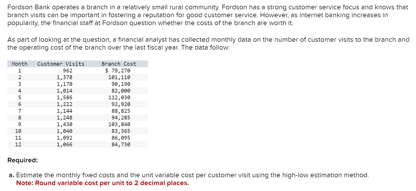 Fordson Bank operates a branch in a relatively small rural community. Fordson has a strong customer service focus and knows t