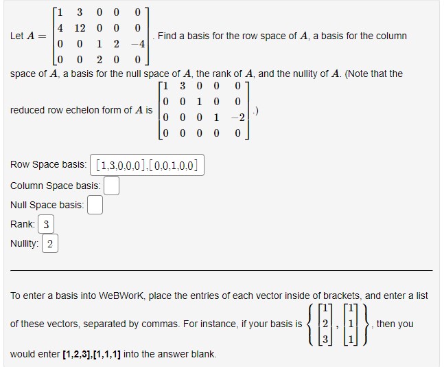 Solved Let A=⎣⎡1400312000012002000−40⎦⎤ Find a basis for the | Chegg.com