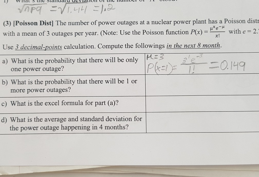 Solved (Poisson Distribution) the number of power outages at | Chegg.com