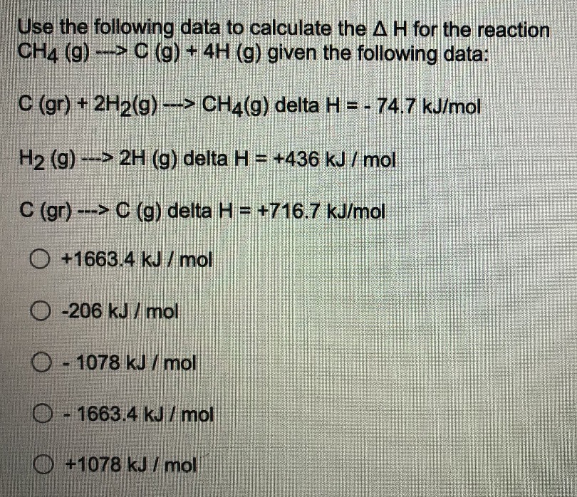 Solved Use the following data to calculate the A H for the | Chegg.com