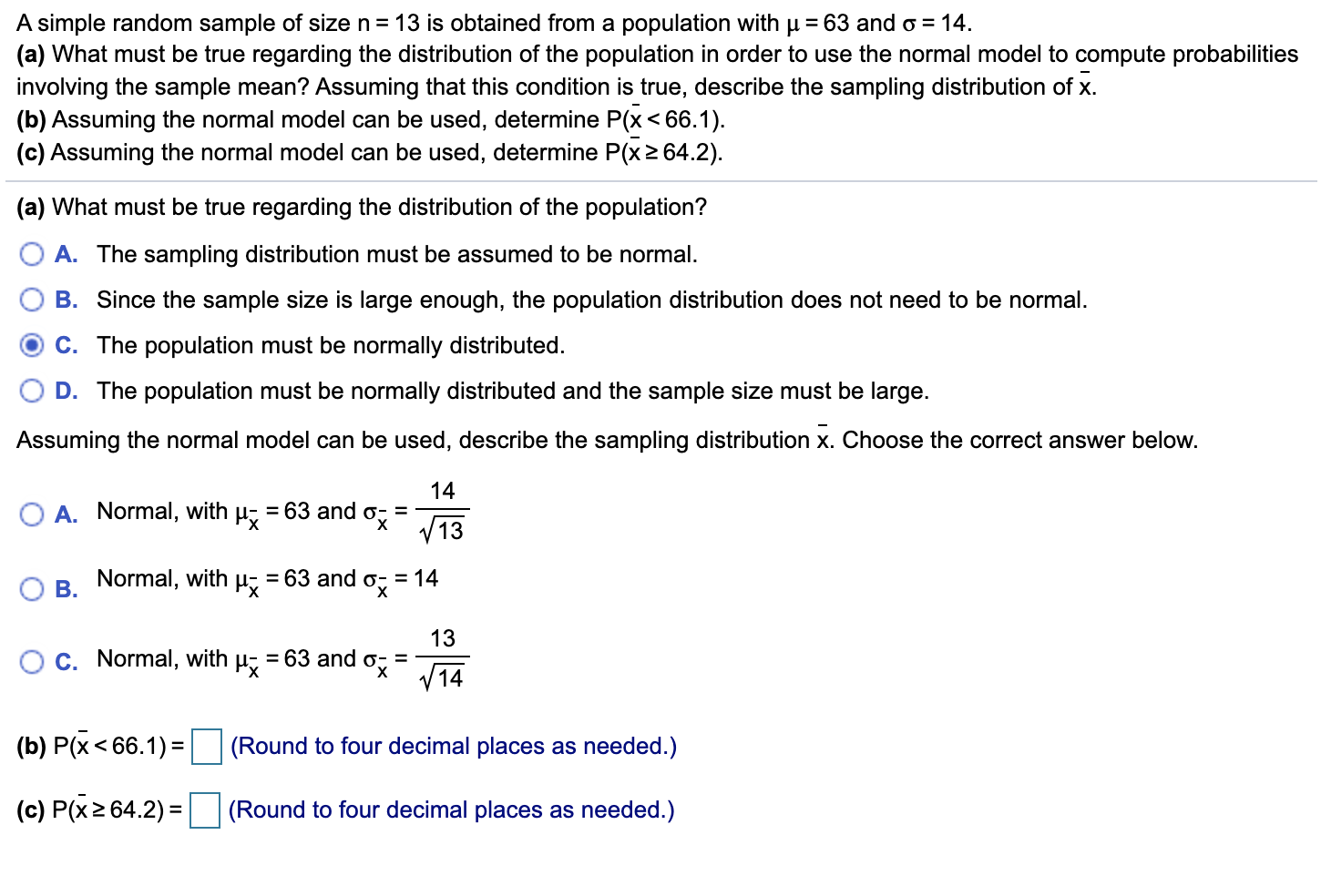 Solved A simple random sample of size n= 13 is obtained from | Chegg.com