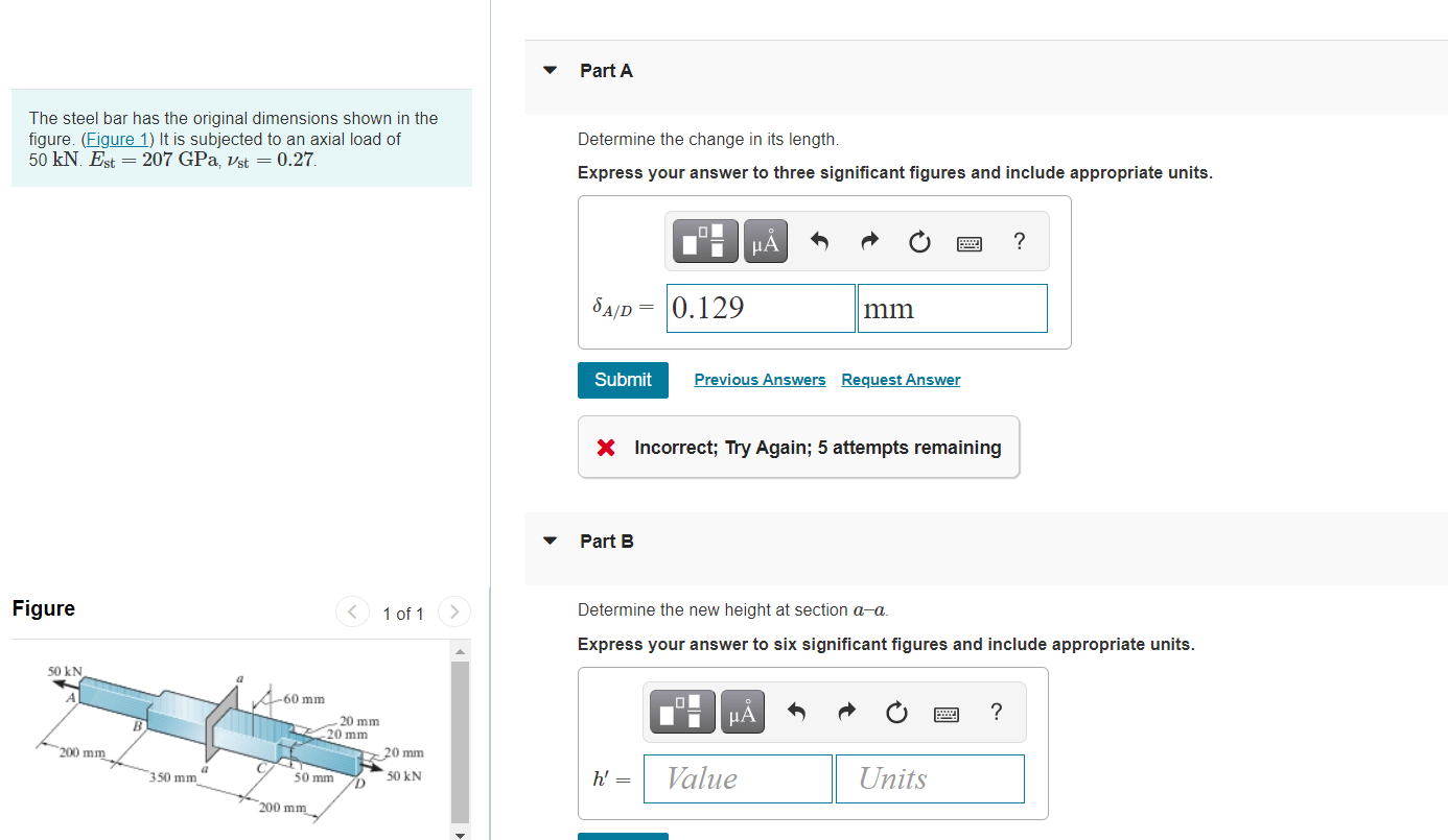 Solved Part A The steel bar has the original dimensions | Chegg.com