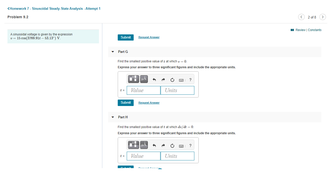 Solved A Review Constants A sinusoidal voltage is given by | Chegg.com