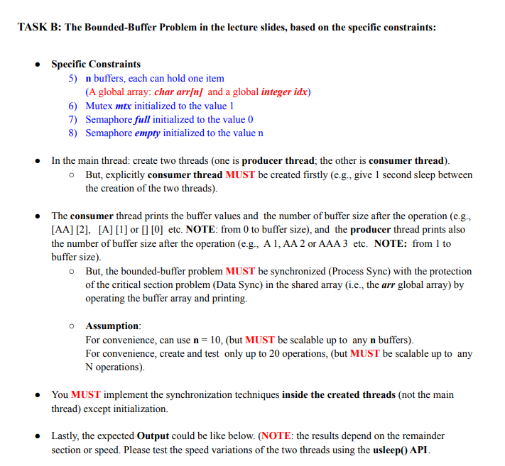 TASK B: The Bounded-Buffer Problem In The Lecture | Chegg.com