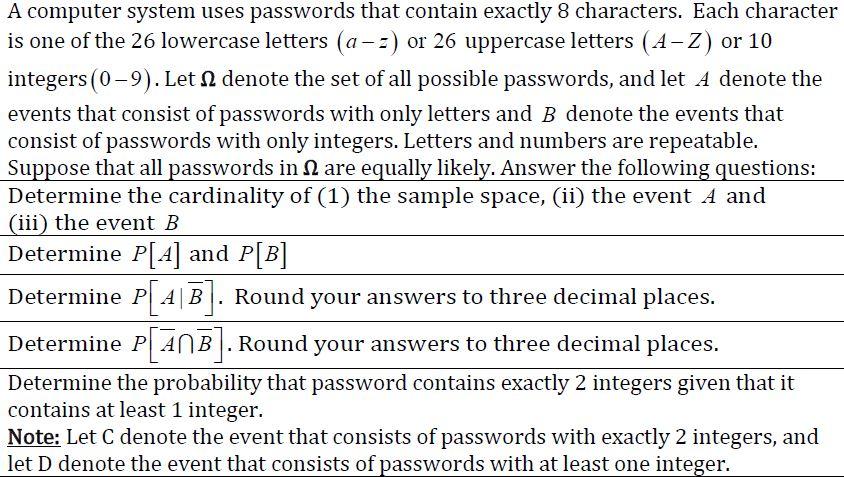 Solved A Computer System Uses Passwords That Contain Exactly | Chegg.com