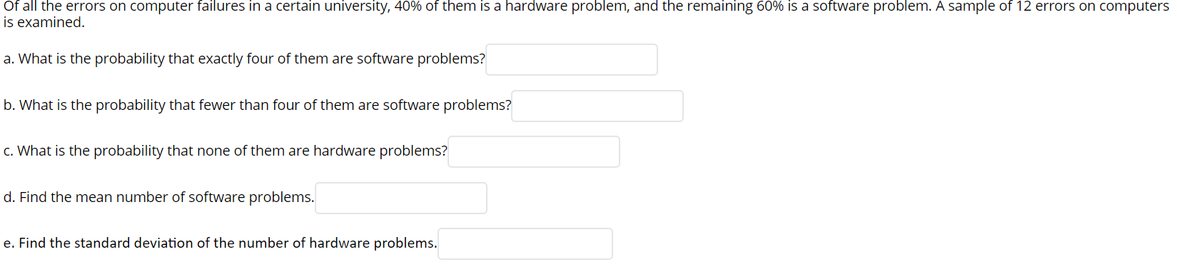 Solved Of all the errors on computer failures in a certain | Chegg.com