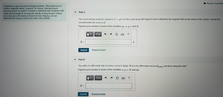 Solved Review Constant A plasma is a gas of ionized | Chegg.com