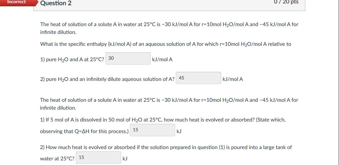 Solved Incorrect Question 2 0720 Pts The Heat Of Solution Of | Chegg.com