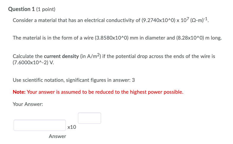Solved Question 1 (1 point) Consider a material that has an | Chegg.com