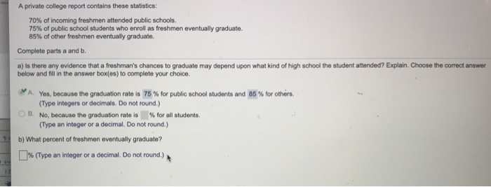 Solved A private college report contains these statistics | Chegg.com