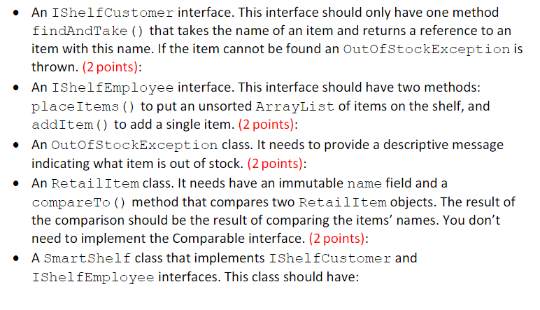 Solved - An IShelfcustomer interface. This interface should | Chegg.com