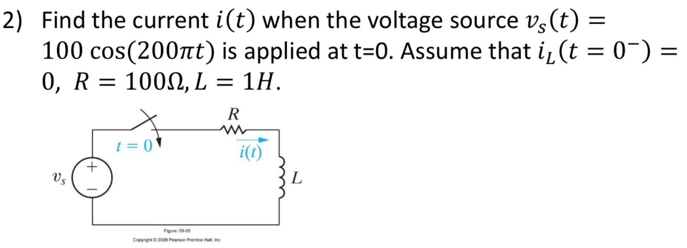 Solved Find the current i(t) when the voltage source vs(t)= | Chegg.com