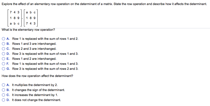 Solved Explore the effect of an elementary row operation on