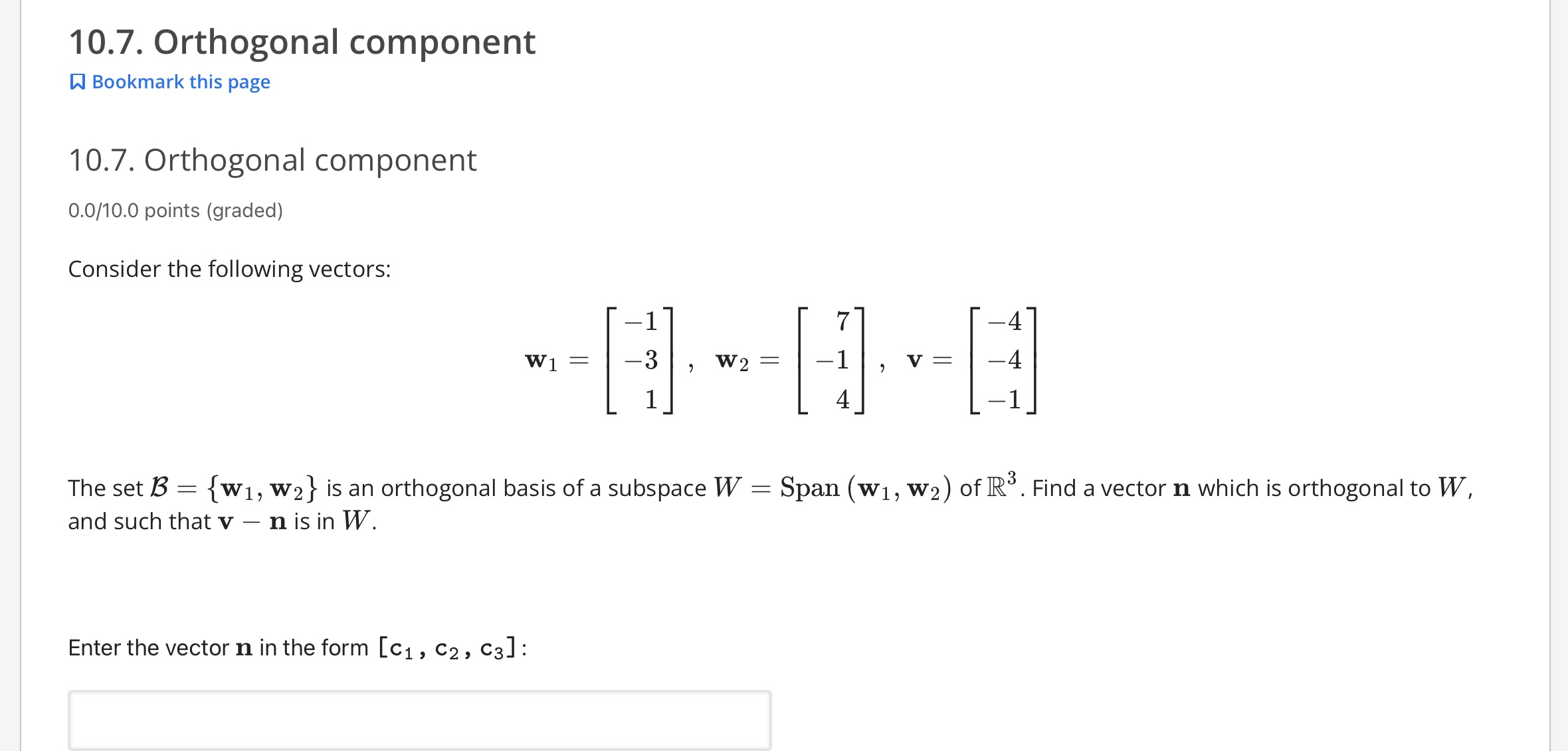 10.7. Orthogonal component ๑ Bookmark this page 10.7. | Chegg.com