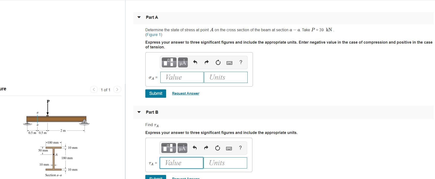 Solved Part A Determine the state of stress at point A on | Chegg.com