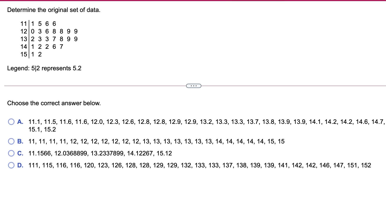 Solved Determine the original set of data. 111 5 6 6 12 0 3