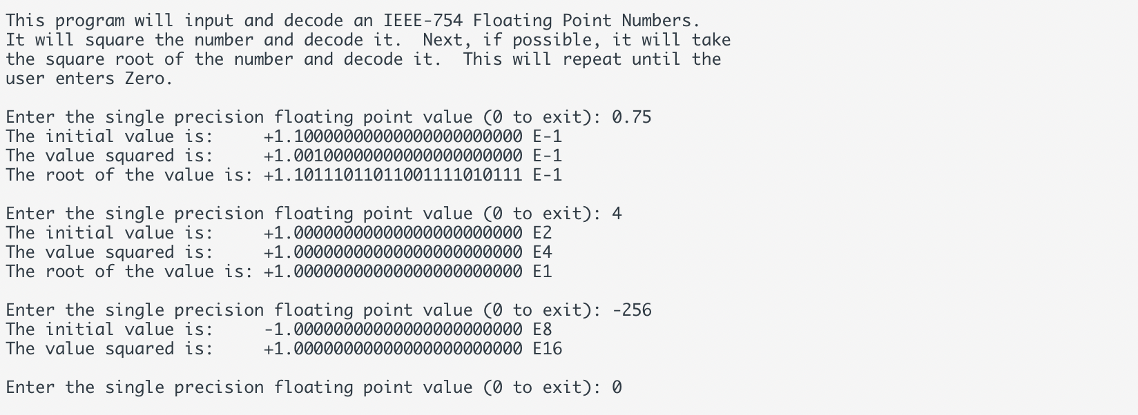 Write a program to Read and Decode Float numbers | Chegg.com