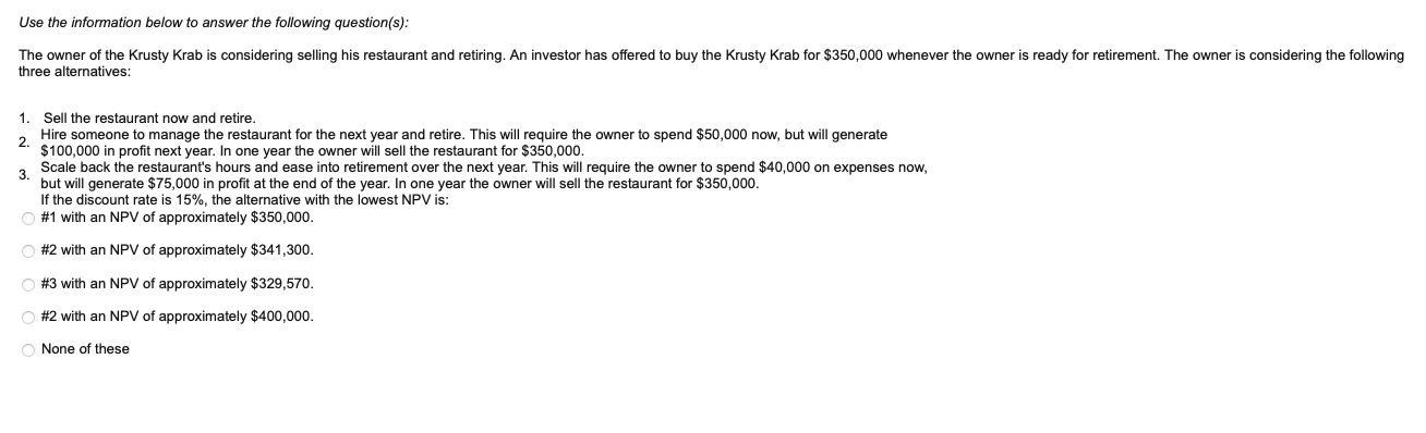 Solved Use the information below to answer the following | Chegg.com