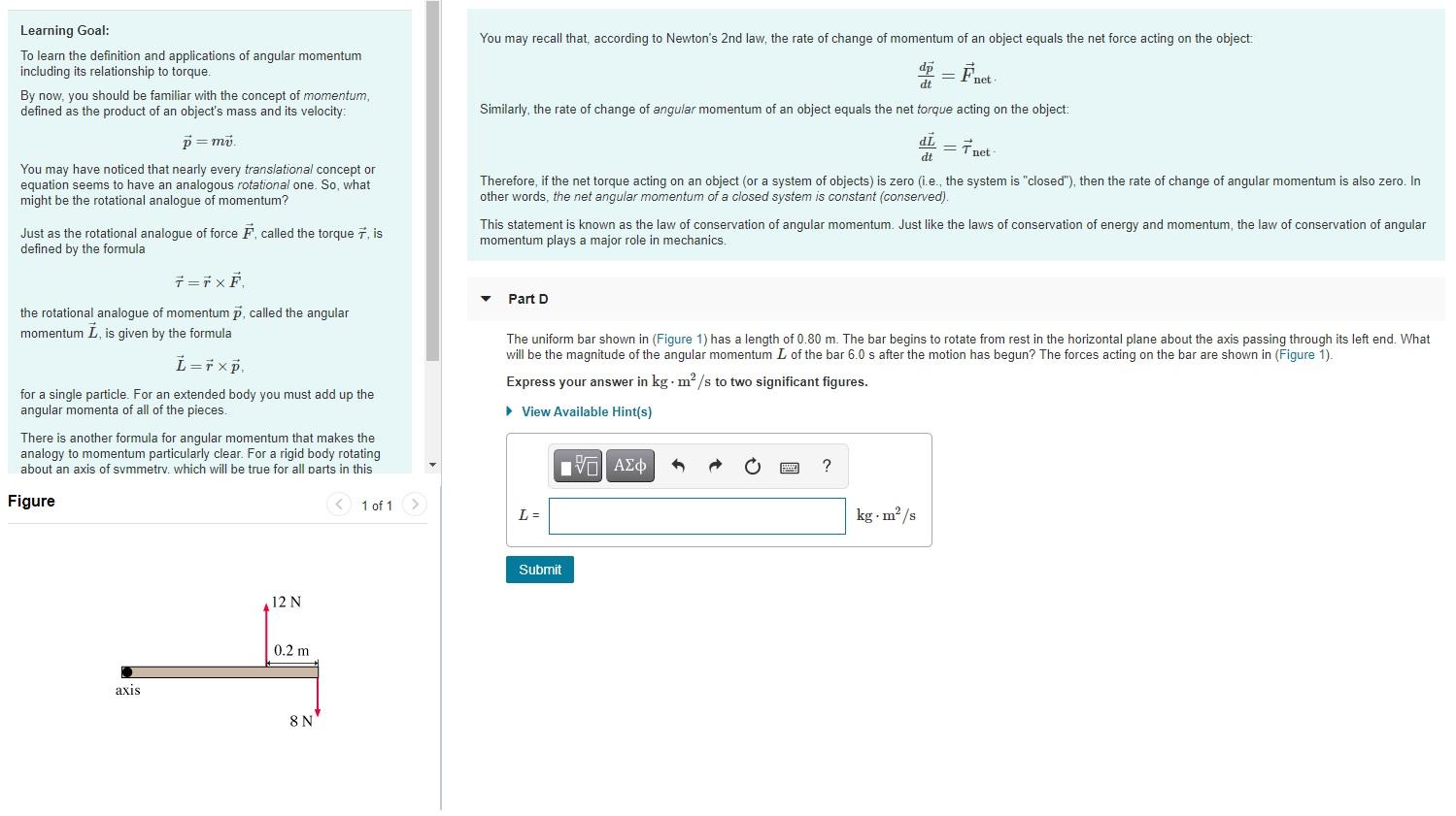 Solved Part D The Uniform Bar Shown In (Figure 1) Has A | Chegg.com