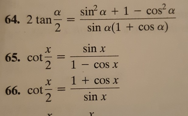 Solved sin2 α + 1-cos2 α sin α(1 + cos α) 64. 2 tan-= 2 65. | Chegg.com