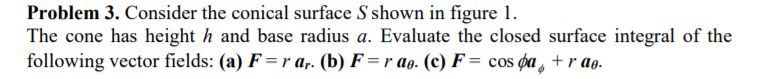 Solved Problem 3. Consider the conical surface S shown in | Chegg.com