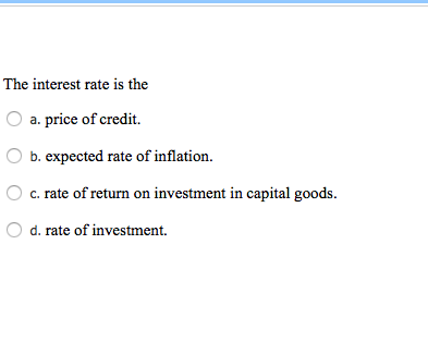 Solved The Interest Rate Is The Price Of Credit B. Expected | Chegg.com